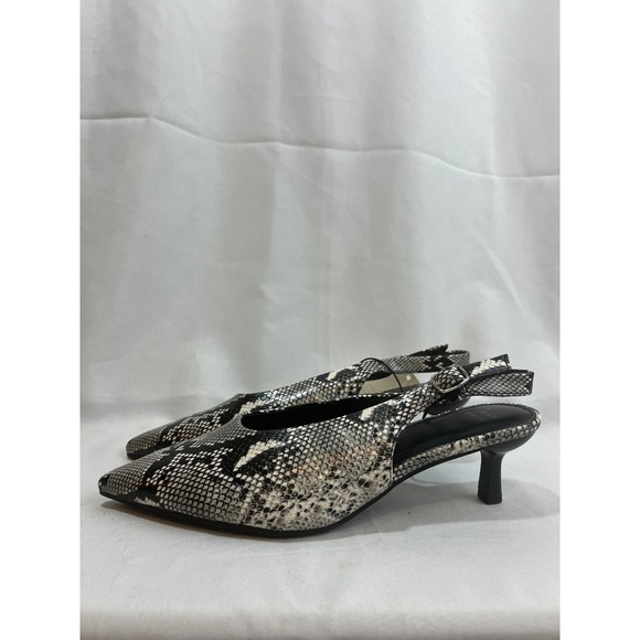 a new day Shoes - A New Day Samantha‎ Faux Snakeskin Slingback Kitten Heels Black White Grey 8
